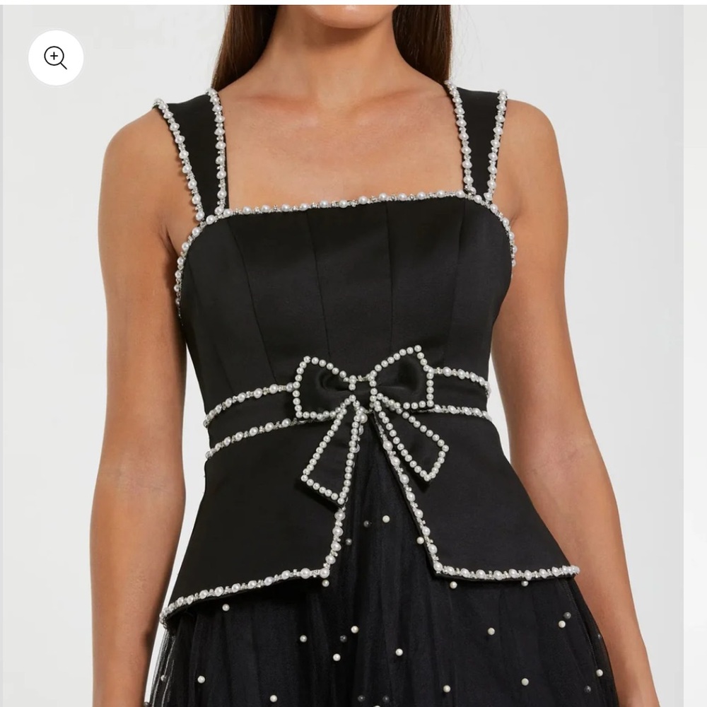 Mac Duggal 56206 Black Sleeveless Embellished Crepe And Tulle Midi Dress sz 4 - Picture 3 of 6
